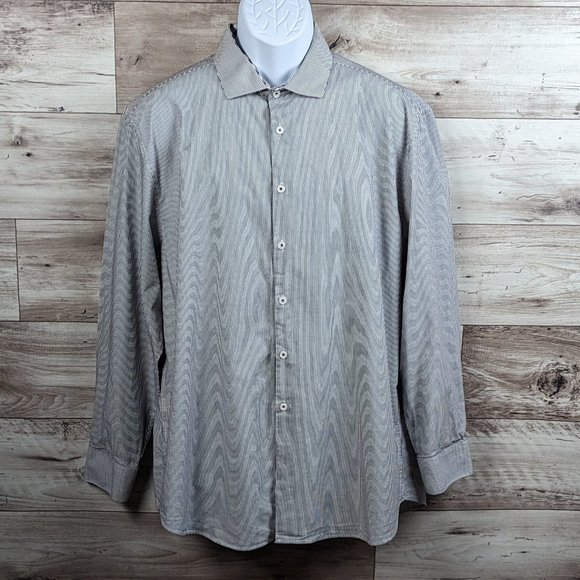 Michelsons London* Men's‎ Long Sleeve Button Down Curved Hem Striped Shirt~ XL - Picture 1 of 14
